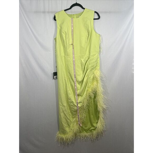 NWD IEENA Mac Duggal [ 16 ] 111626 Feather Sleeveless Faux Wrap Dress Lime Green - Picture 10 of 16
